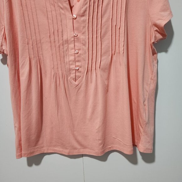 Lands' End Women's Light Weight Short Sleeve Top Shirt Pleats Pink Peach Large - Picture 5 of 7